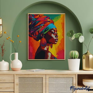 Diamond Painting - Donna Africana con Turbante 40x50cm tela già incorniciata