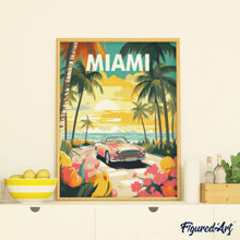 Carica l&#39;immagine nel visualizzatore di Gallery, Diamond Painting - Poster di viaggio tramonto a Miami 40x50cm tela già incorniciata