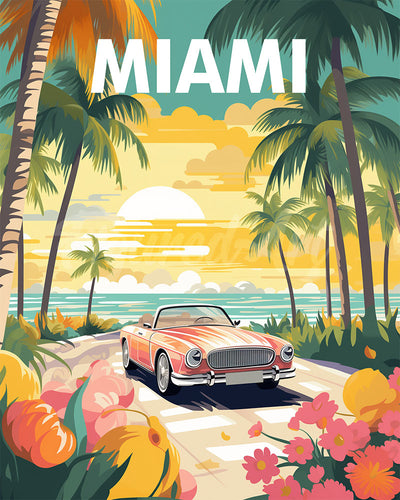 Diamond Painting - Poster di viaggio tramonto a Miami