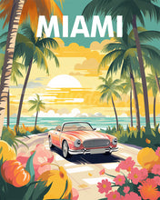 Carica l&#39;immagine nel visualizzatore di Gallery, Diamond Painting - Poster di viaggio tramonto a Miami 40x50cm tela già incorniciata