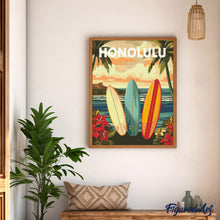 Carica l&#39;immagine nel visualizzatore di Gallery, Diamond Painting - Poster di viaggio Honolulu 40x50cm tela già incorniciata