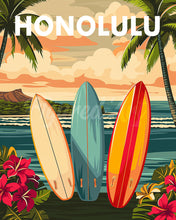 Carica l&#39;immagine nel visualizzatore di Gallery, Diamond Painting - Poster di viaggio Honolulu 40x50cm tela già incorniciata