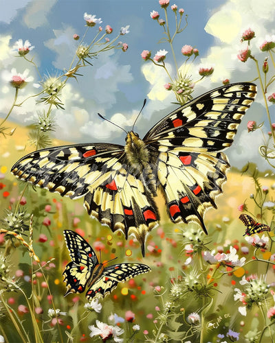 Diamond Painting - Farfalla e Fiori di Campo 40x50cm tela già incorniciata
