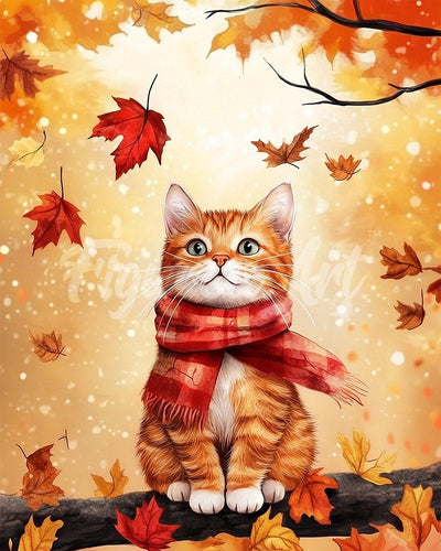 Diamond Painting - Coccoloso gatto autunnale