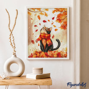 Diamond Painting - Giocoso gatto autunnale 40x50cm tela già incorniciata