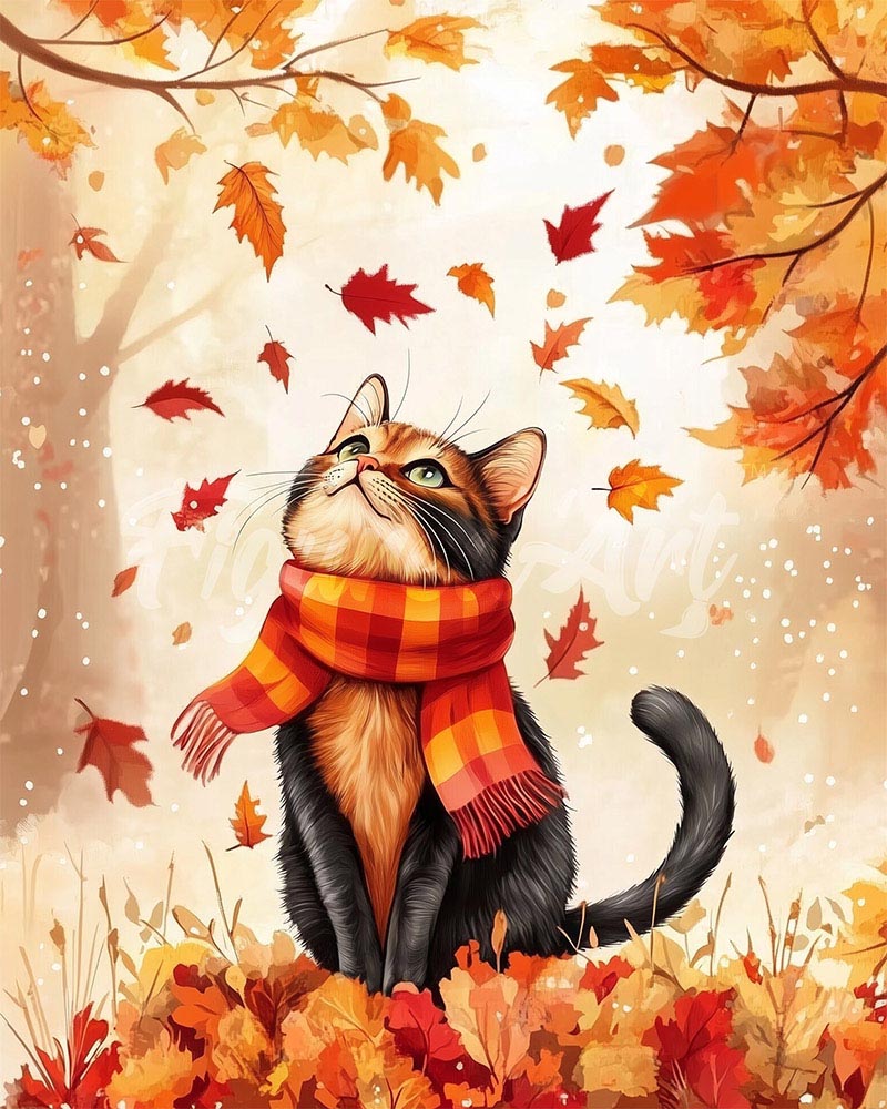 Diamond Painting - Giocoso gatto autunnale