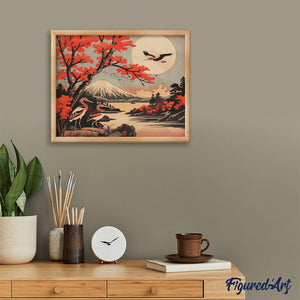 Diamond Painting - Gru e Vista sul Monte Fuji