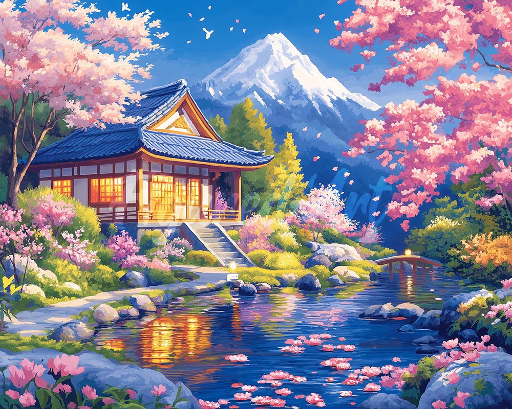 Diamond Painting - Casa Sakura vicino allo Stagno