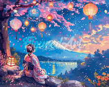 Carica l&#39;immagine nel visualizzatore di Gallery, Diamond Painting - Ragazza, Lanterne e Monte Fuji