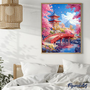 Diamond Painting - Ponte Rosso e Sakura in Fiore