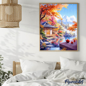 Diamond Painting - Casa del Tè sul Lago in Autunno