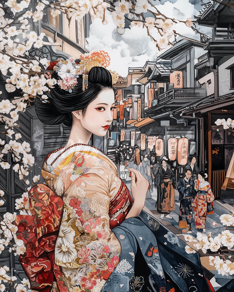 Diamond Painting - Geisha in una Strada Vintage