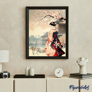 Diamond Painting - Scena Vintage di una Geisha d’Inverno