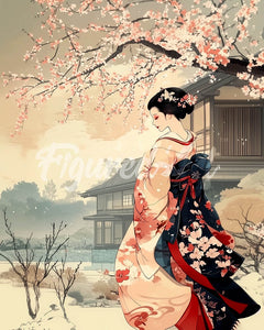 Diamond Painting - Scena Vintage di una Geisha d’Inverno