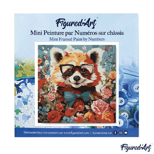 Mini Kit da Dipingere con i Numeri 20x20cm con cornice - Panda rosso fantasy tra i fiori