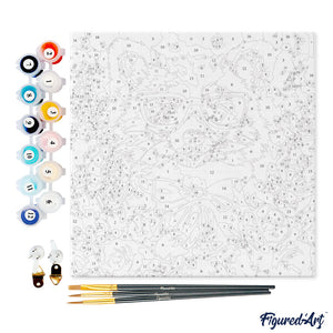 Mini Kit da Dipingere con i Numeri 20x20cm con cornice - Panda rosso fantasy tra i fiori