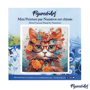 Mini Kit da Dipingere con i Numeri 20x20cm con cornice - Gatto fantasy tra i fiori