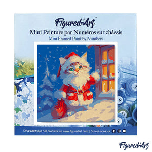 Mini Kit da Dipingere con i Numeri 20x20cm con cornice - Gattino di Babbo Natale