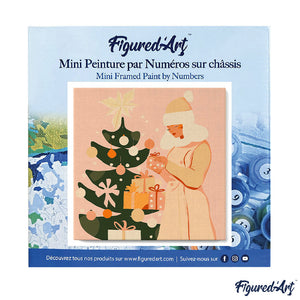 Mini Kit da Dipingere con i Numeri 20x20cm con cornice - Donna con albero di Natale