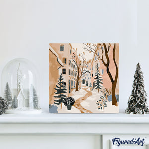 Mini Kit da Dipingere con i Numeri 20x20cm con cornice - Villaggio innevato