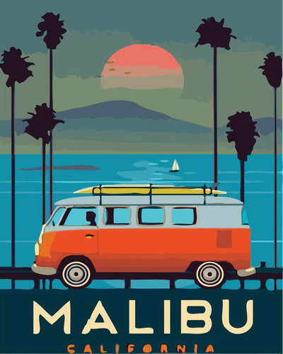 Dipingere con i numeri - Poster di viaggio a Malibu, California Figured'Art