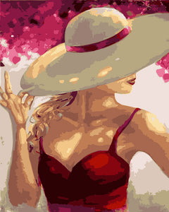 Dipingere con i numeri - Donna con cappello e vestito rosso – Figured'Art