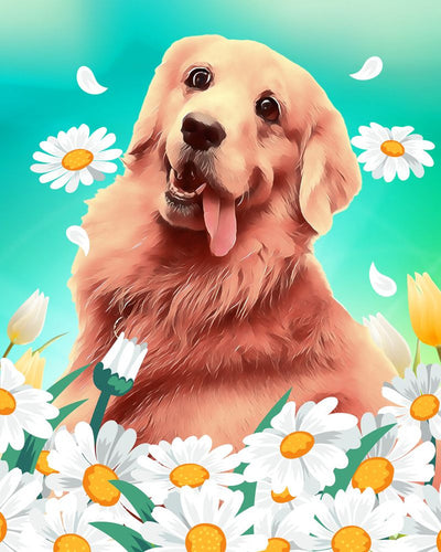 Dipingere con i numeri Golden retriever gioioso Figured'Art facile nuovi arrivi animali cani fiori