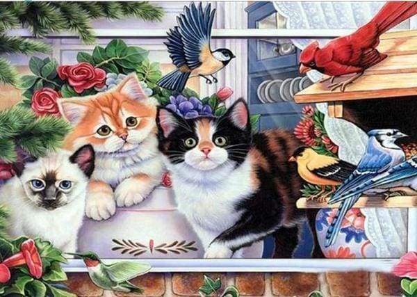 Diamond Painting - Gatti E Uccelli